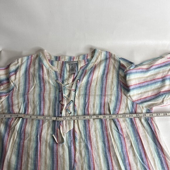 Catherines Womens Linen Tunic Top Size 1XWP Multicolor Striped Pullover - Picture 9 of 10
